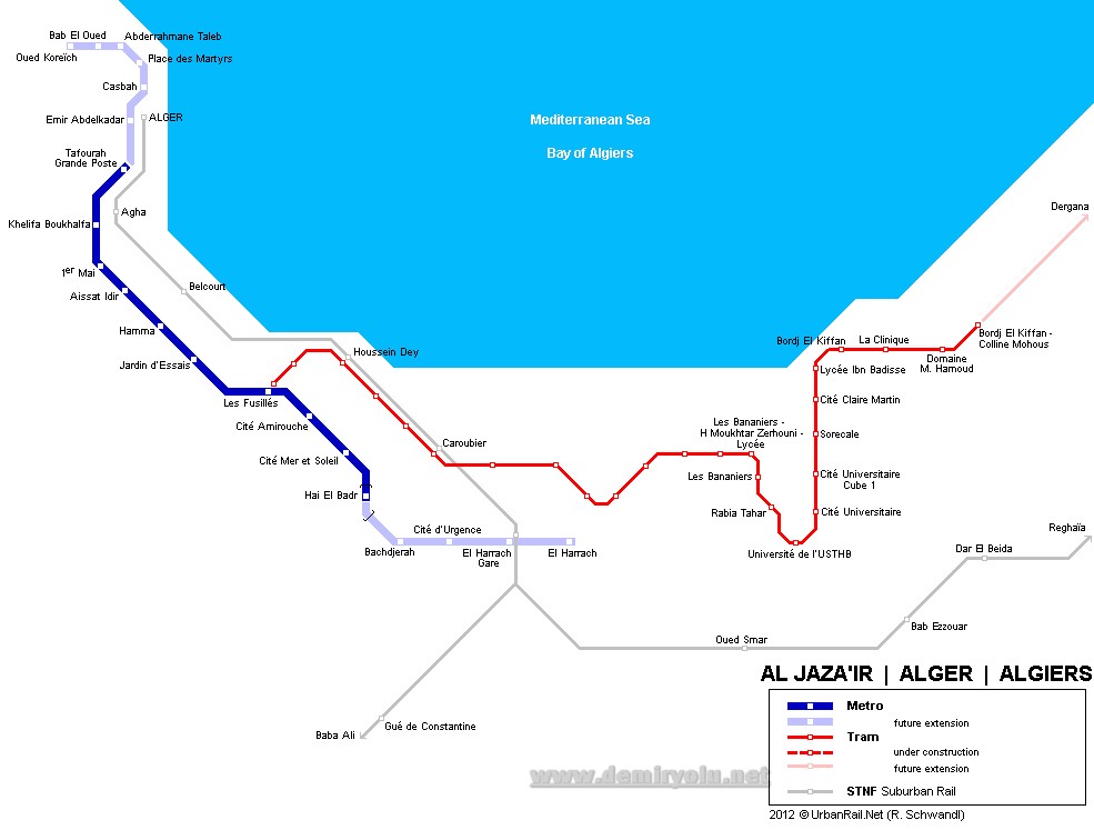 Cezayir – Cezayir Metrosu Hatları ve  Güzergah Haritası