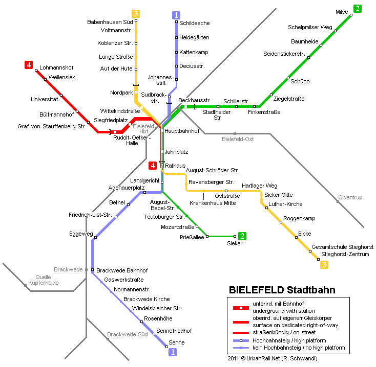 Almanya – Bielefeld Tramvayı Güzergahı Haritası