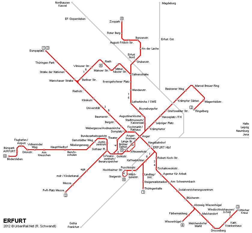 Almanya – Erfurt Tramvay Hattı ve Güzergah Haritası