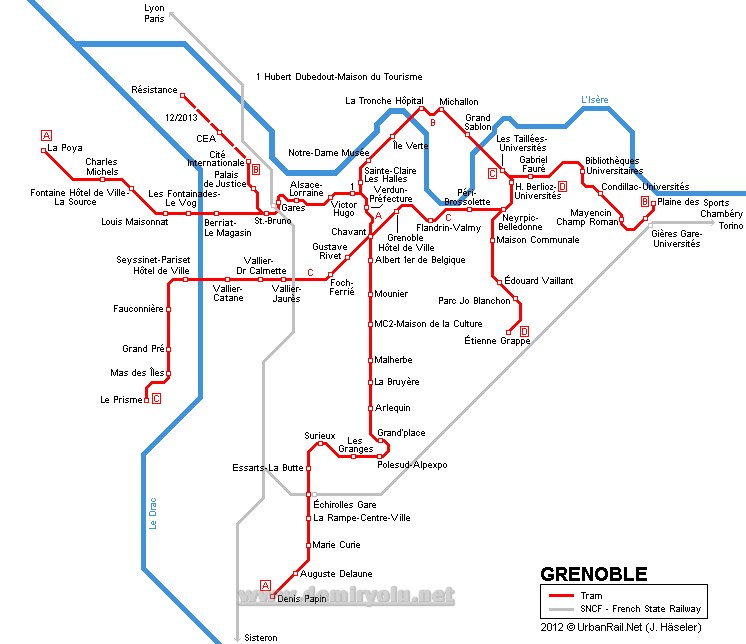 Fransa – Grenoble Tramvay Hattı ve Güzergah Haritası