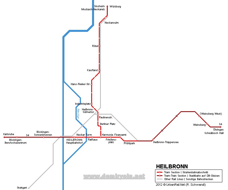 Almanya – Heilbronn Tramvay Hattı ve Güzergah Haritası