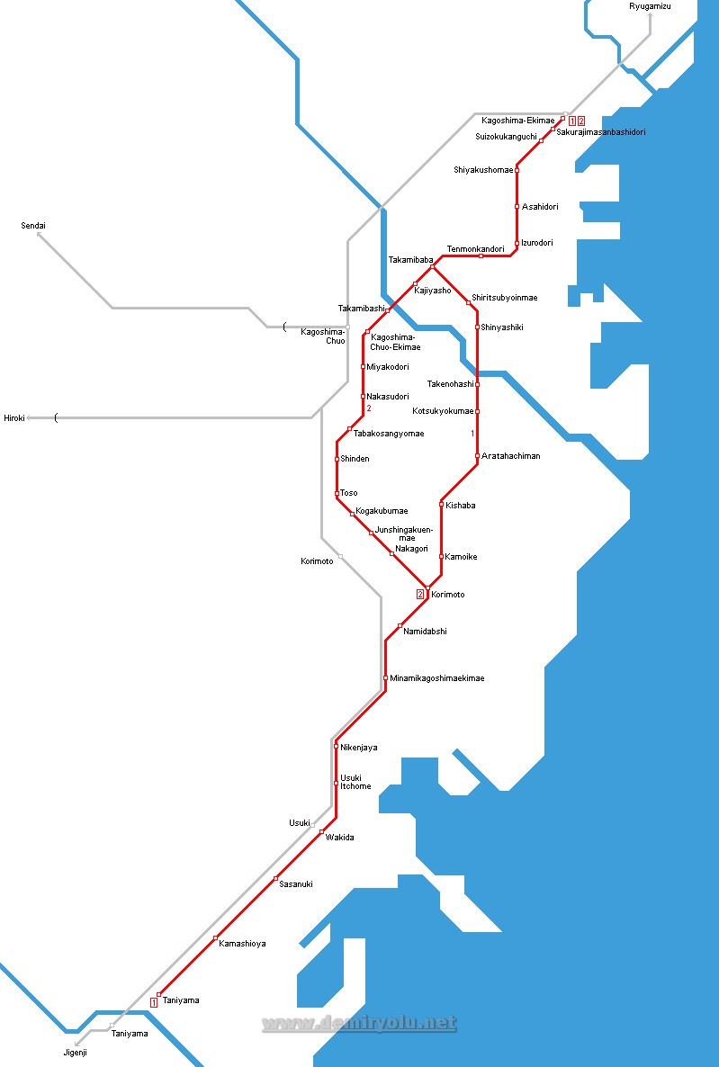 Japonya – Kagoşima Tramvay Hattı ve Güzergah Haritası