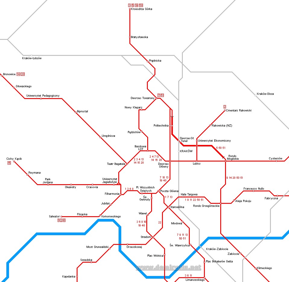 Polonya – Krakov Tramvay Hattı ve Güzergah Haritası
