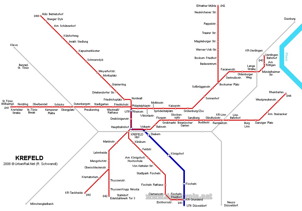 Almanya – Krefeld Tramvay Hattı ve Güzergah Haritası