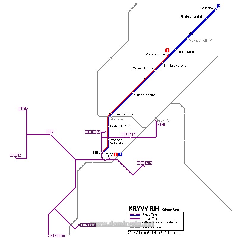 Ukrayna – Kryvyi Rih Tramvay Hattı ve Güzergah Haritası