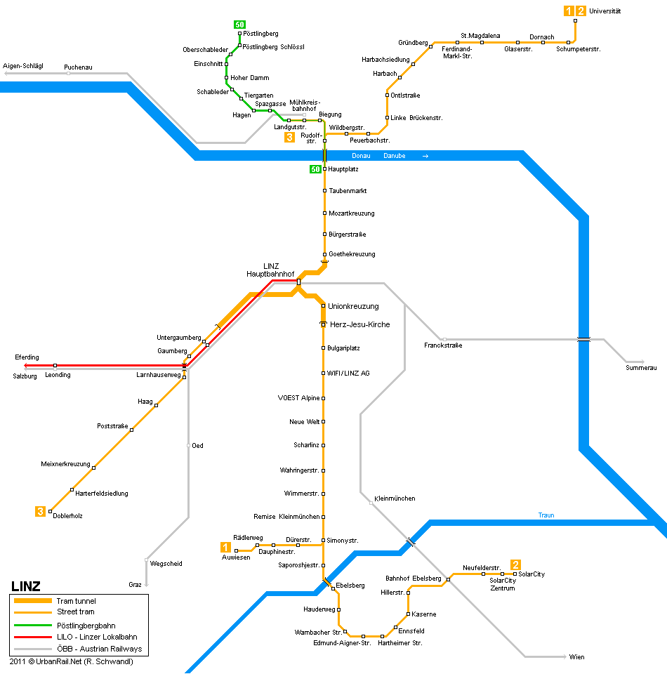 Avusturya – Linz Tramvay Hattı ve Güzergah Haritası
