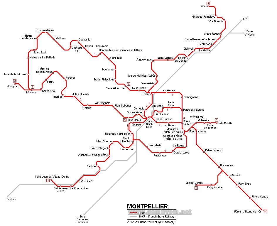 Fransa – Montpellier Tramvay Hattı ve Güzergah Haritası