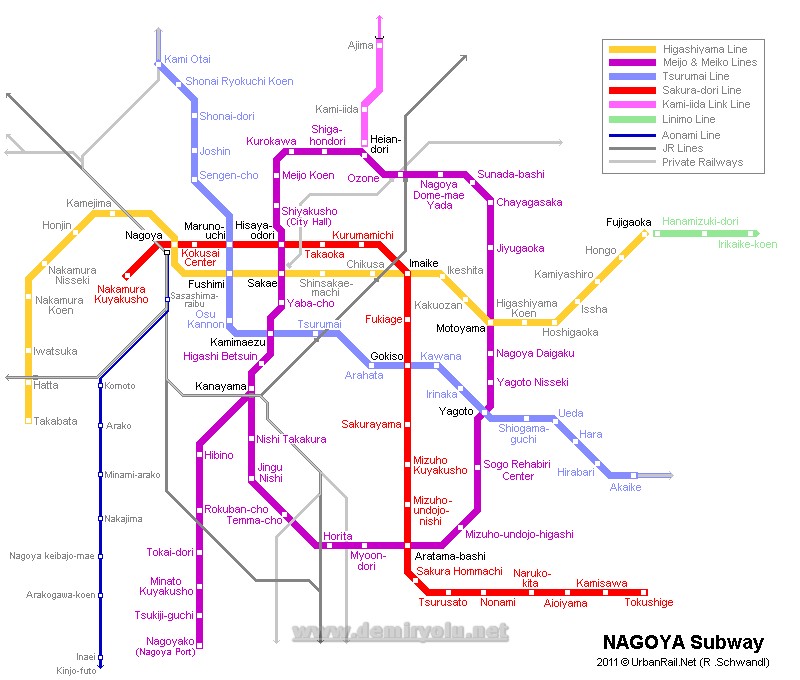Japonya – Nagoya Metro Hattı ve Güzergah Haritası