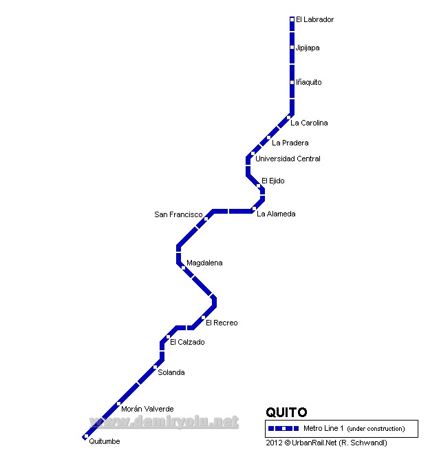 Ekvador – Quito Metro Hattı ve Güzergah Haritası