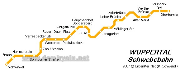 Almanya – Wuppertal  Metro-Tramvay Hattı ve Güzergah Haritası