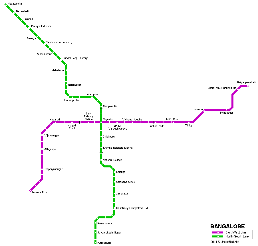 Bangalore Metrosu Güzergah Haritası