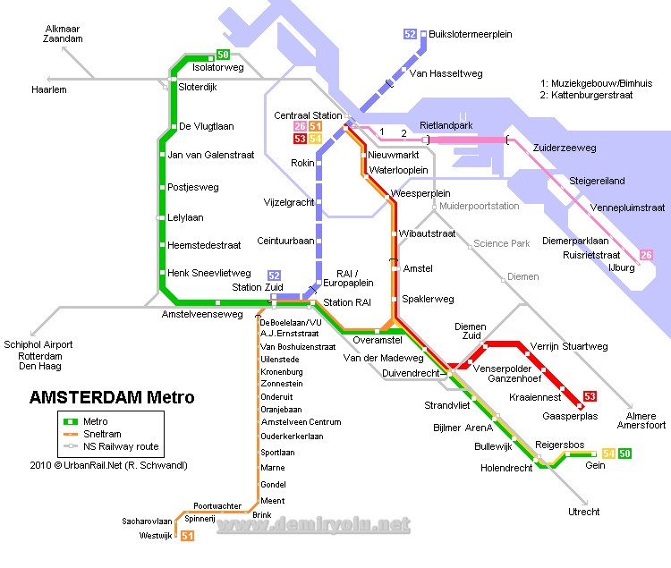 Amsterdam Metrosu Güzergah Haritasi
