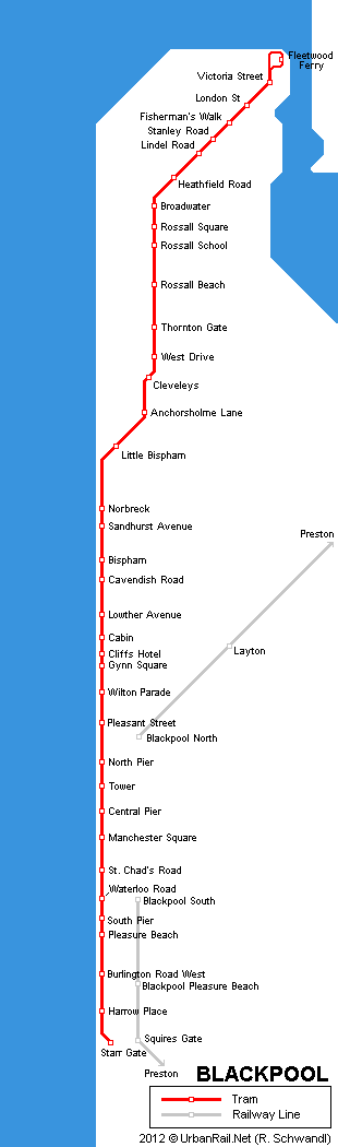 İngiltere - Blackpool Tramvayı Güzergahı Haritası