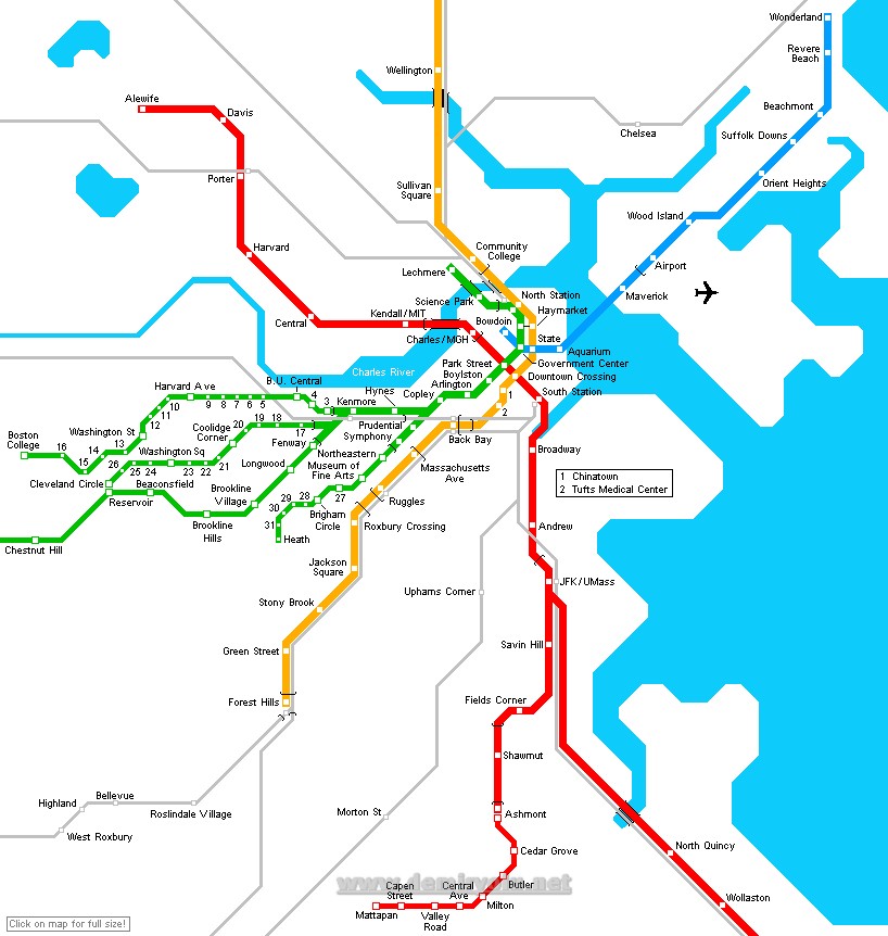 ABD - Boston Metrosu Güzergahı Haritası