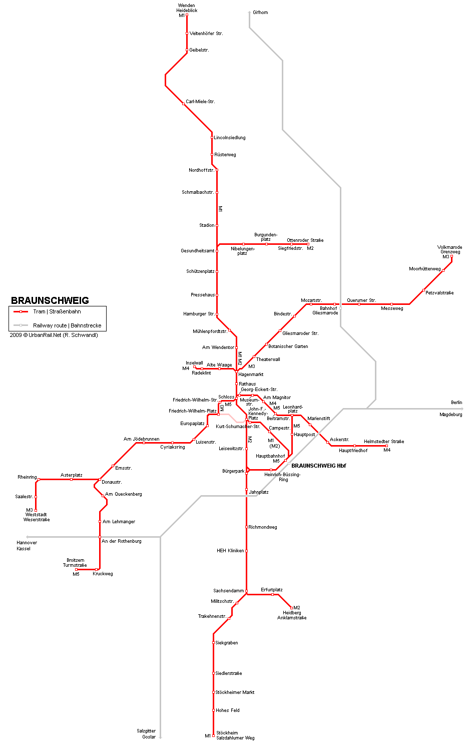 Almanya - Braunschweig Tramvayı Güzergahı Haritası