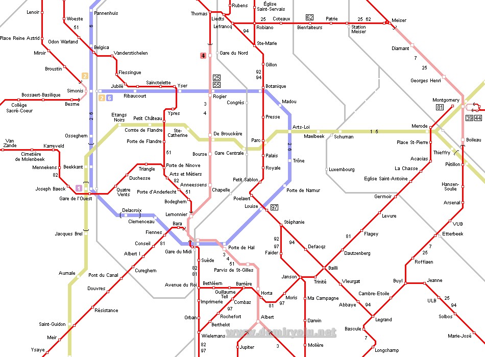 Belçika - Brüksel Metrosu ve Tramvayı Güzergah Haritası