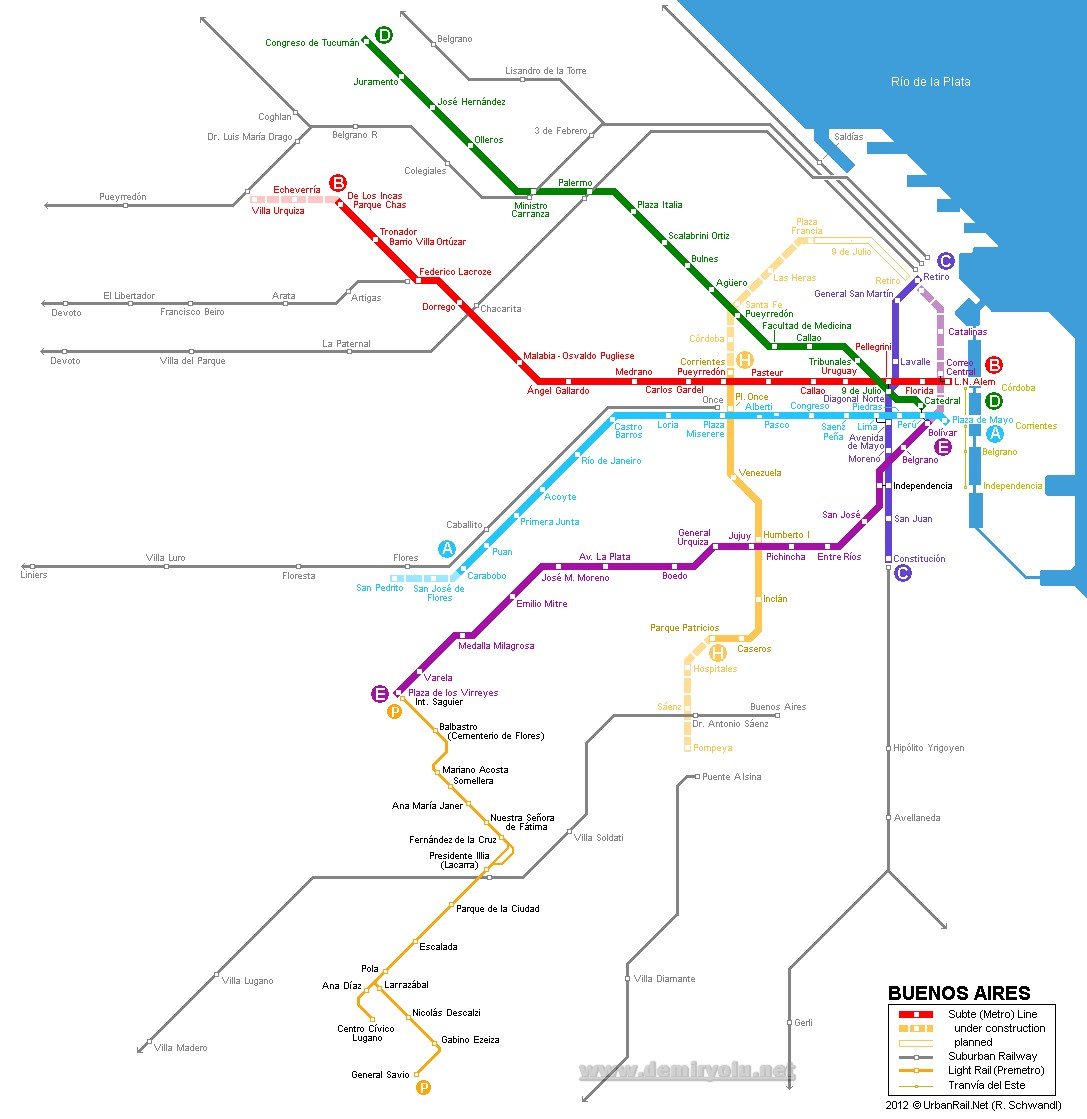 Arjantin - Buenos Aires Metrosu Güzergah Haritası