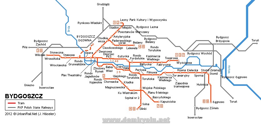 Polonya - Bydgoszcz Tramvay Hattı ve Güzergah Haritası