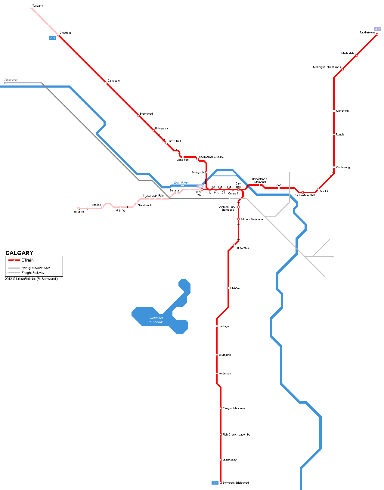 Kanada - Calgary Tramvay Hatları ve Güzergah Haritası