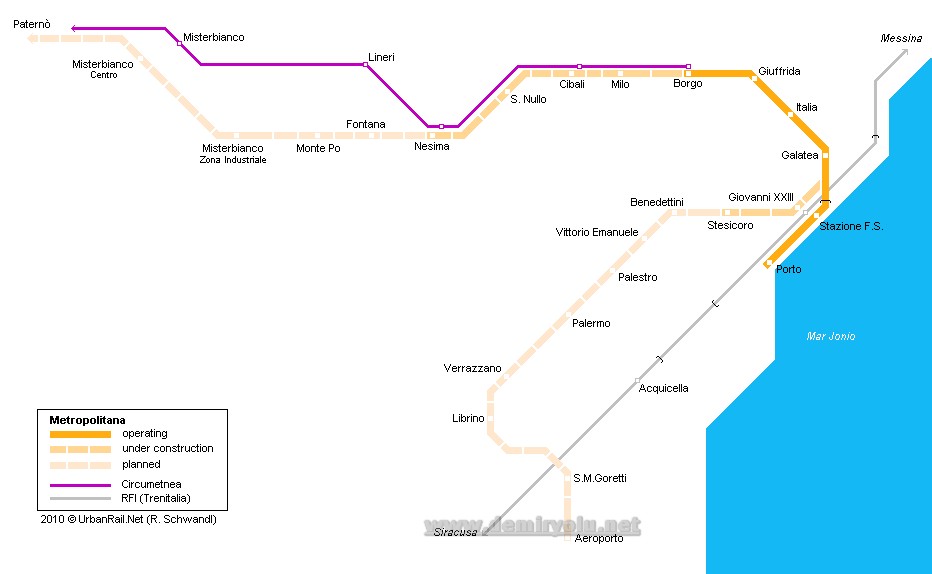 İtalya - Katanya Metro Hatları ve Güzergah Haritası