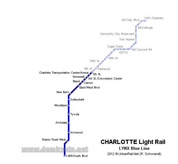 ABD - Charlotte Metro Hattı ve Güzergahı Haritası