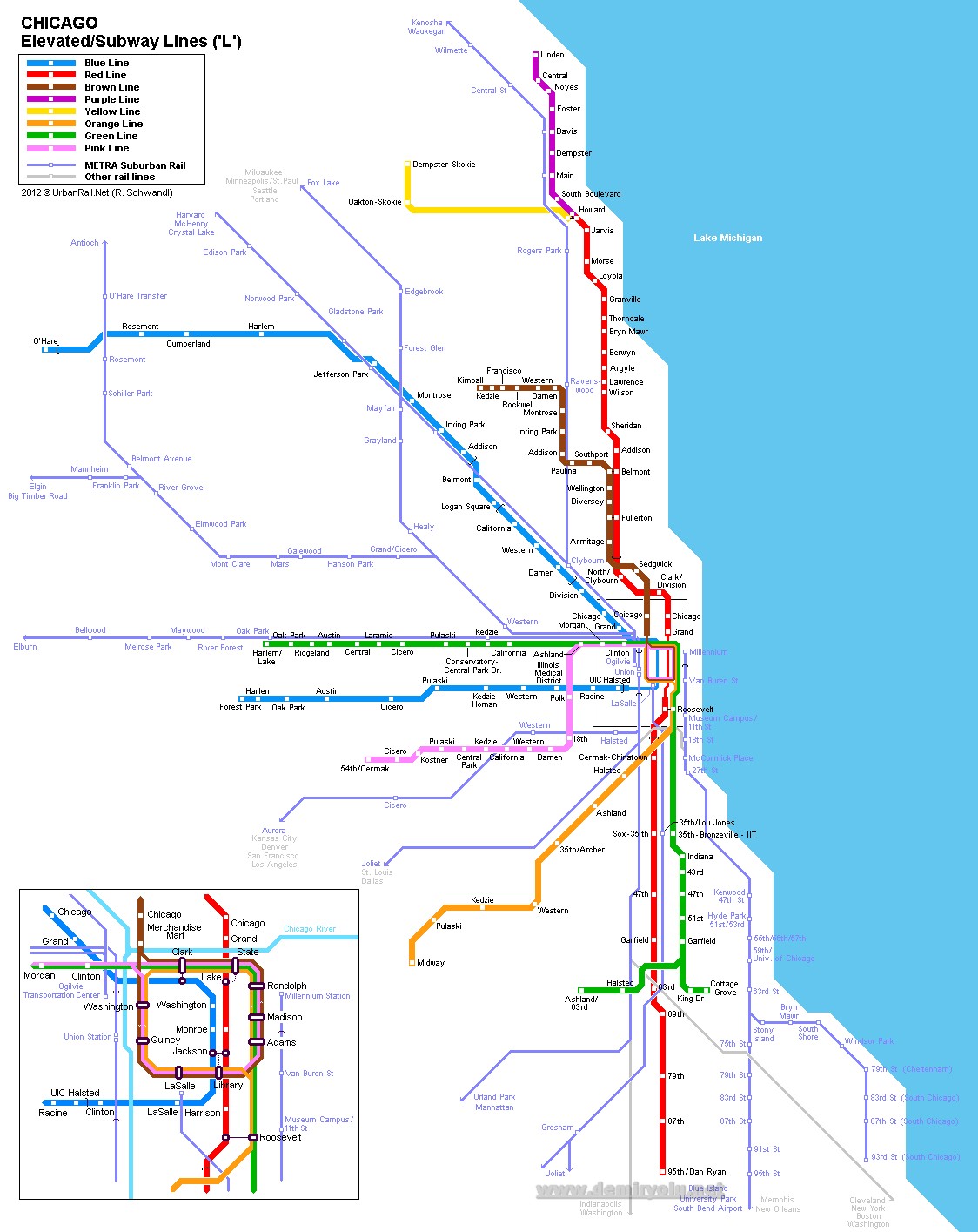 ABD - Chicago Metrosu Hatları ve Güzergah Haritası