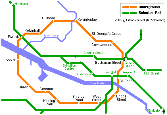 İskoçya - Glasgow Metro Hattı ve Güzergah Haritası