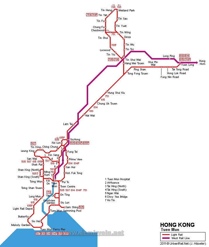Çin - Hong Kong Metro ve Tramvay Hattı ve Güzergah Haritası