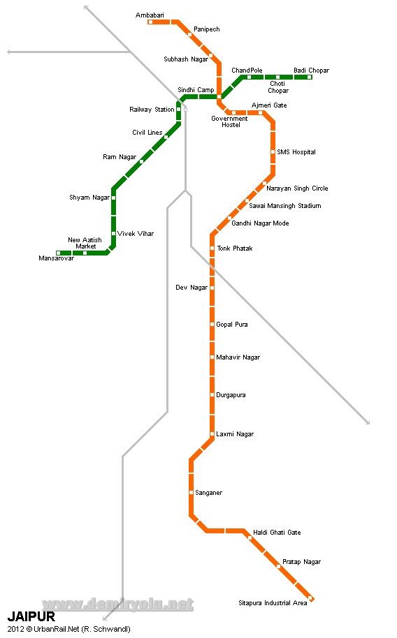 Hindistan - Caypur (Jaipur) Metro Hattı ve Güzergah Haritası