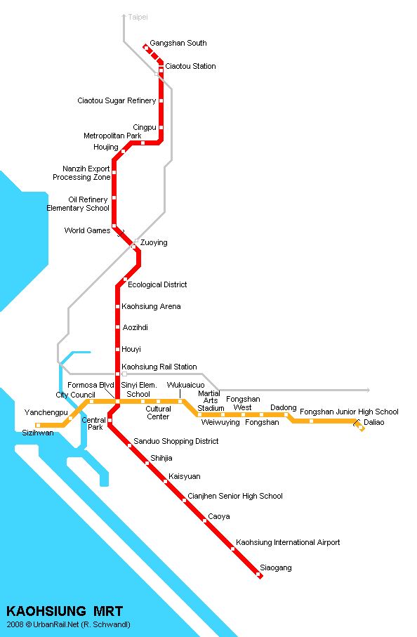 Tayvan - Kaohsiung Metro Hattı ve Güzergah Haritası