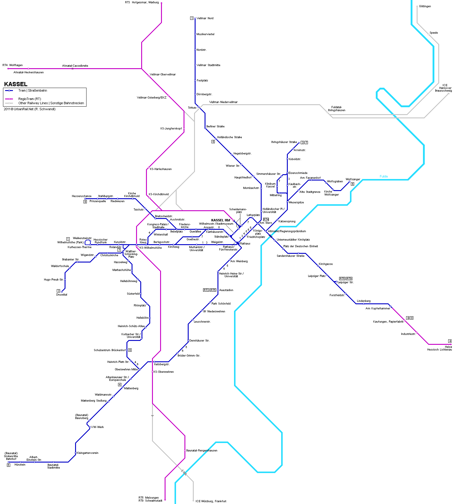 Kassel Tramvay Hattı ve Güzergah Haritası