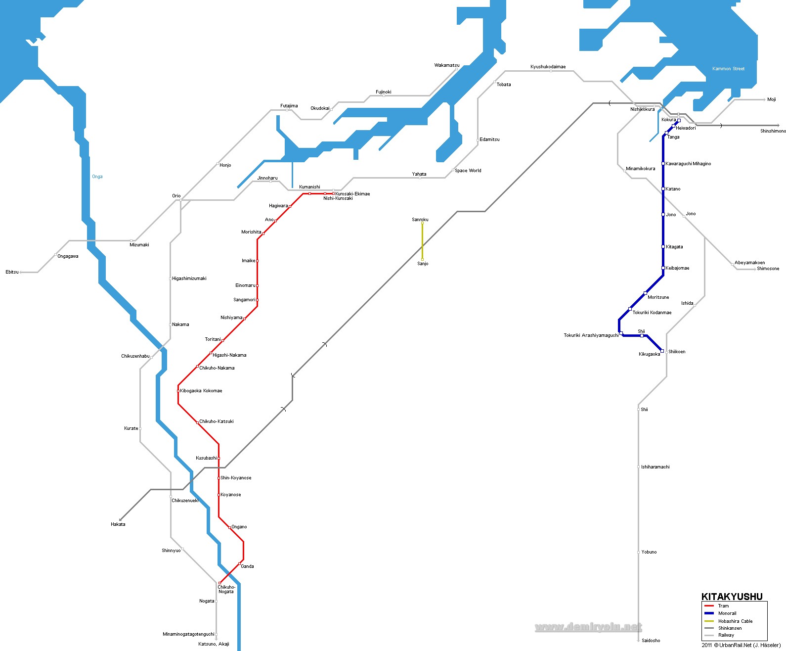 Japonya - Kitakyushu Tramvay - Monorail Hattı ve Güzergah Haritası