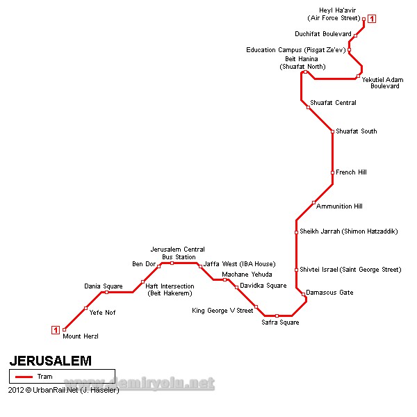 Kudüs Tramvay Hattı ve Haritası
