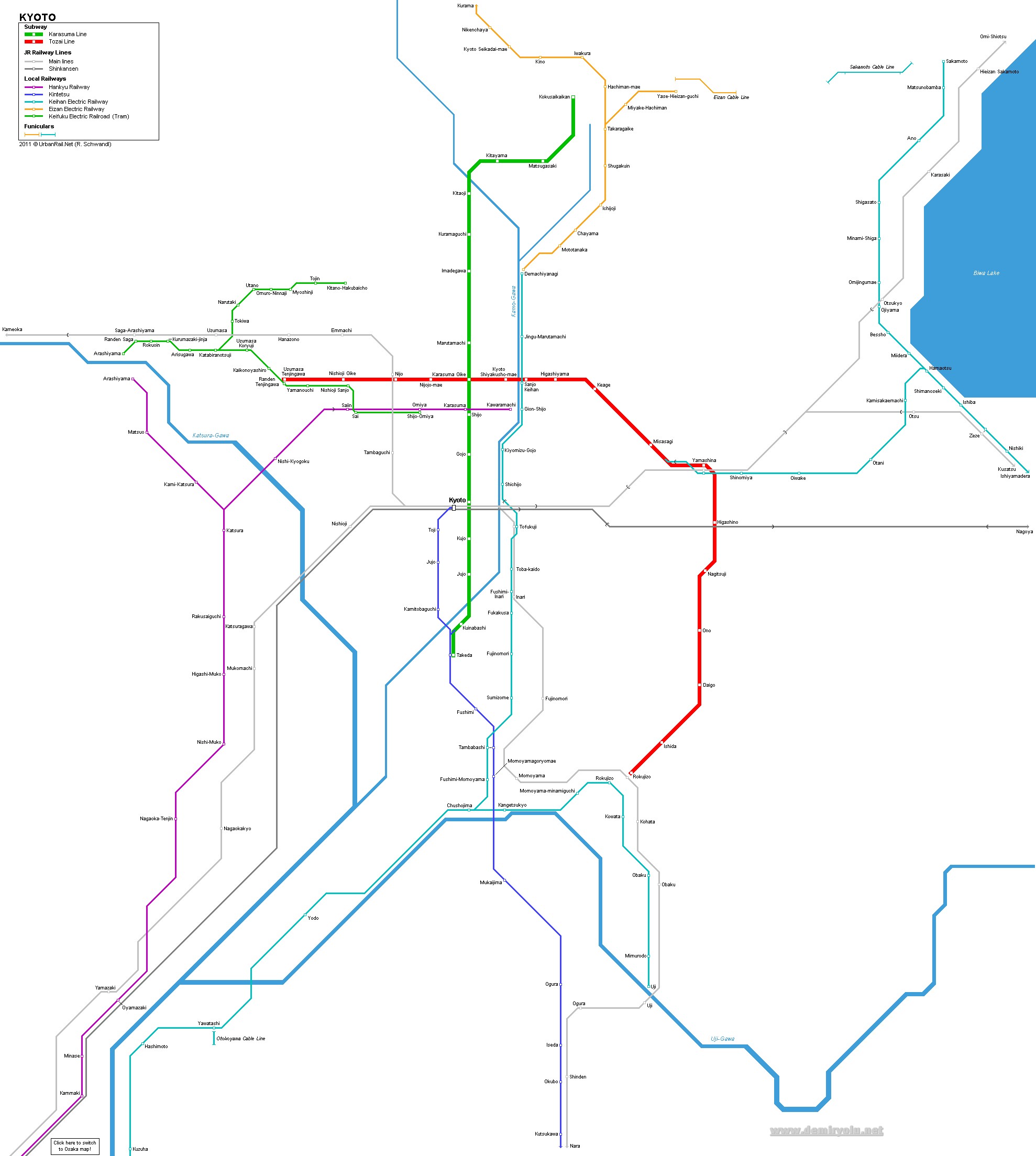 Japonya - Kyoto Metro-Tramvay Hattı ve Güzergahı Haritası