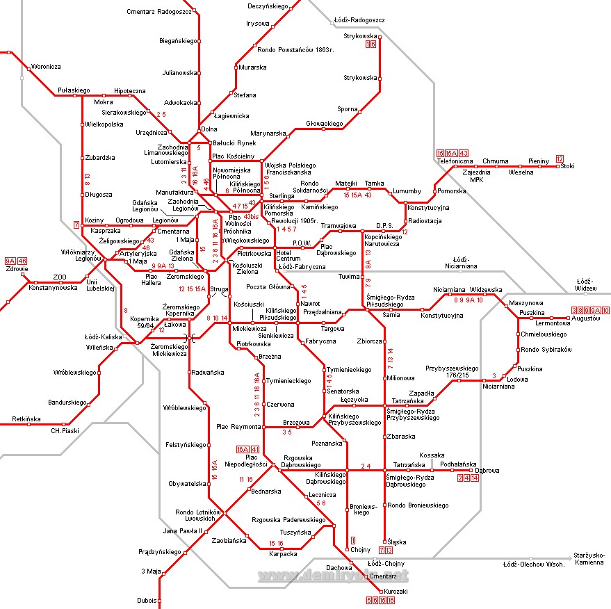 Polonya - Lodz Tramvay Hattı ve Güzergah Haritası