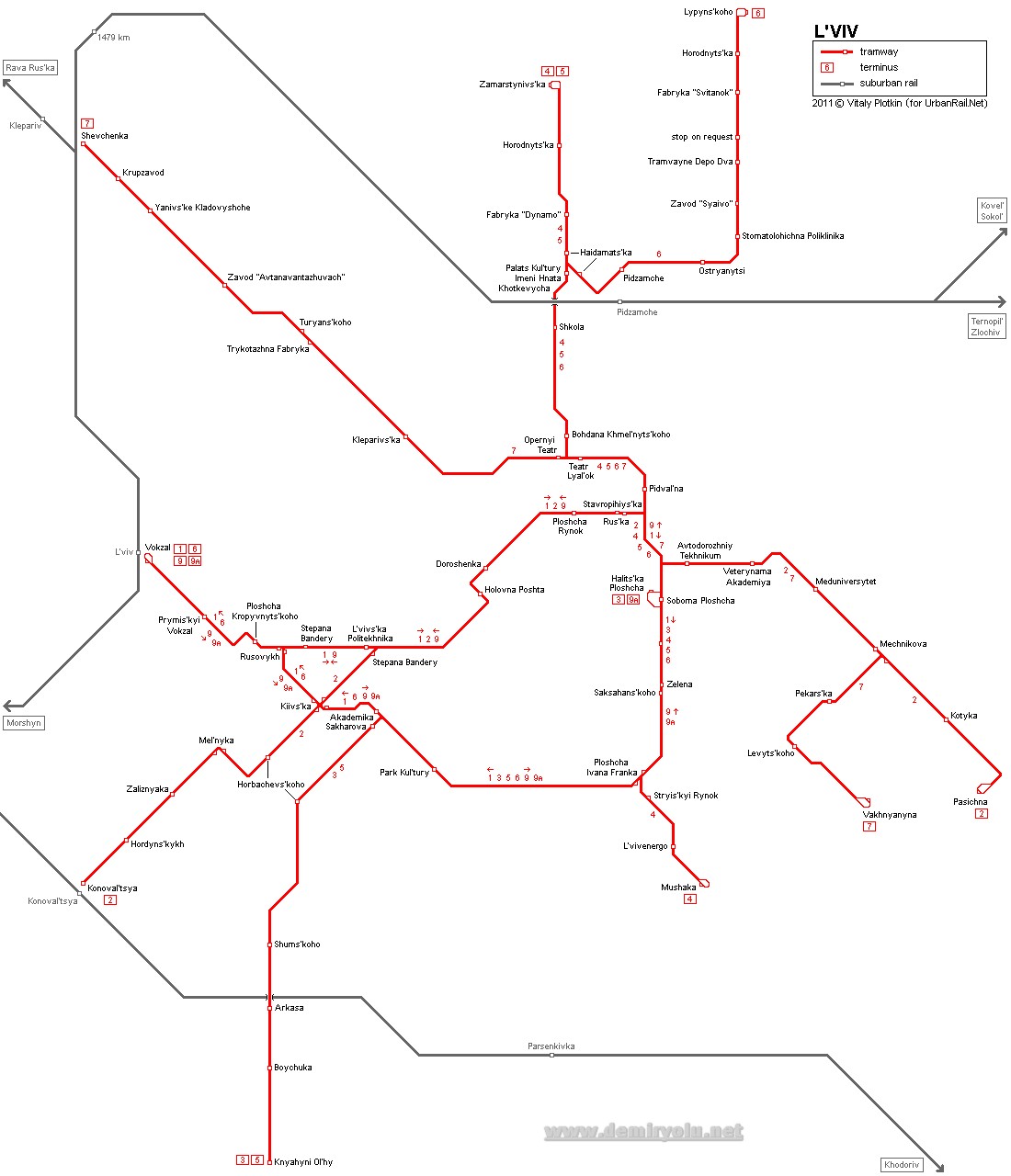 Ukrayna - Lviv Tramvay Güzergahı Haritası