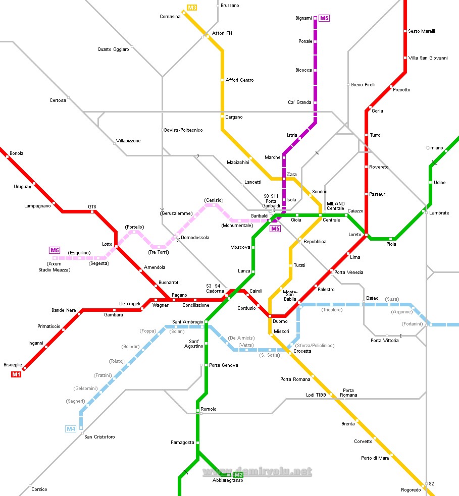 Milano Şehri Metro ve Tramvay Haritası