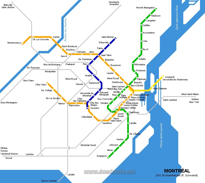 Fransa - Montreal Metro Hattı ve Güzergah Haritası 