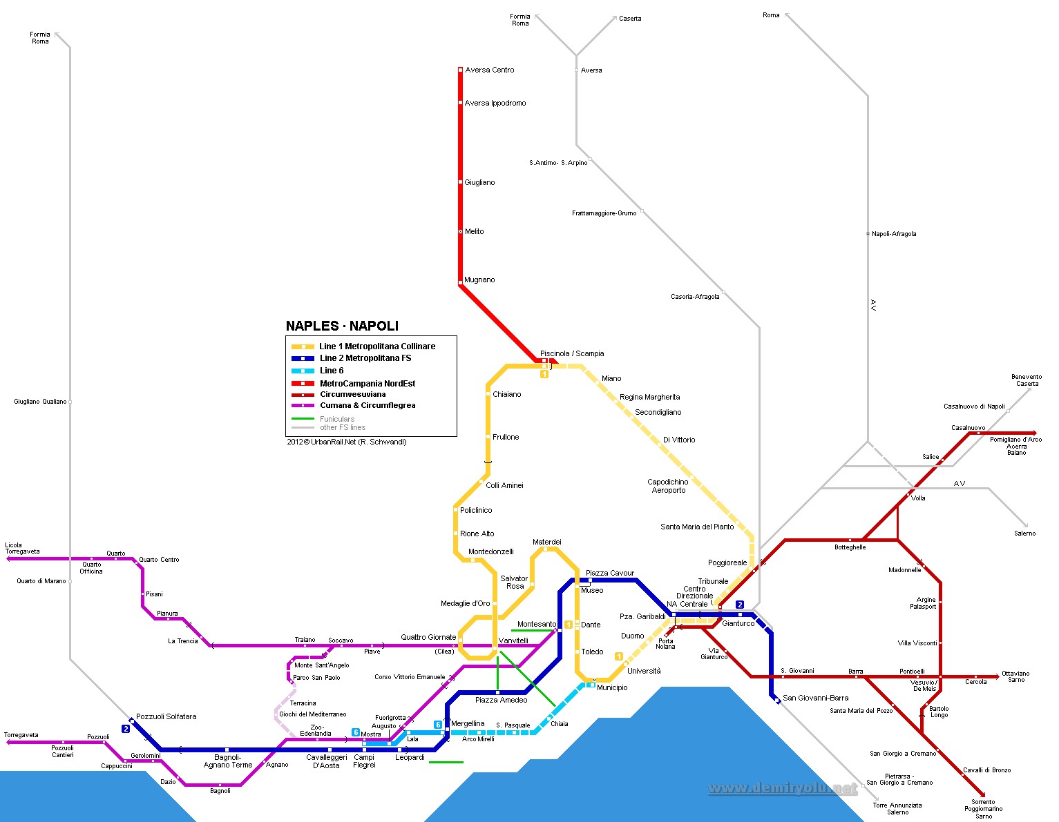 İtalya - Napoli Metro - Tramvay Hattı ve Güzergah Haritası