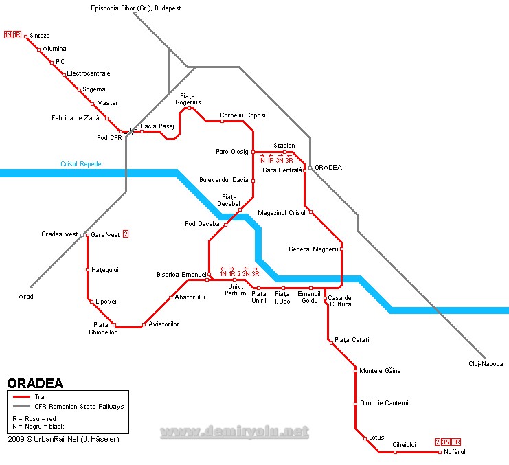 Romanya - Oradea Tramvay Hattı ve Güzergah Haritası