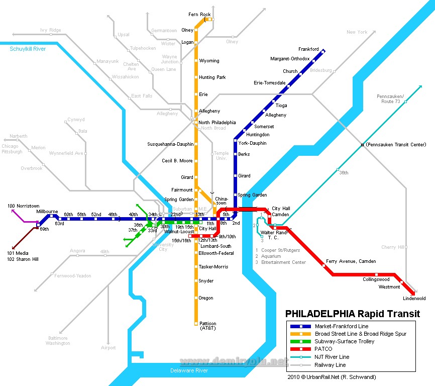 ABD - Philadelphia Metro Hattı ve Güzergah Haritası