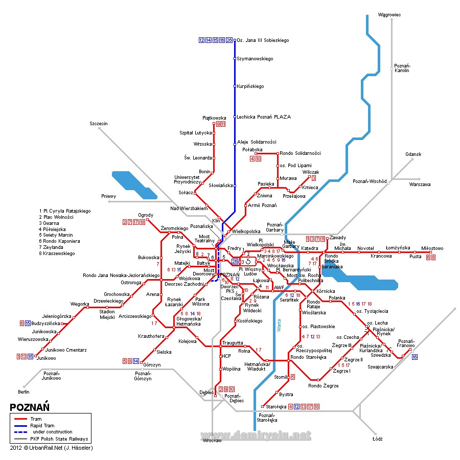 Polonya - Poznan Tramvay Hattı ve Güzergah Haritası