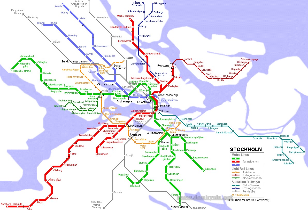 İsveç - Stokholm Metro ve Tramvay Hattı ve Güzergah Haritası