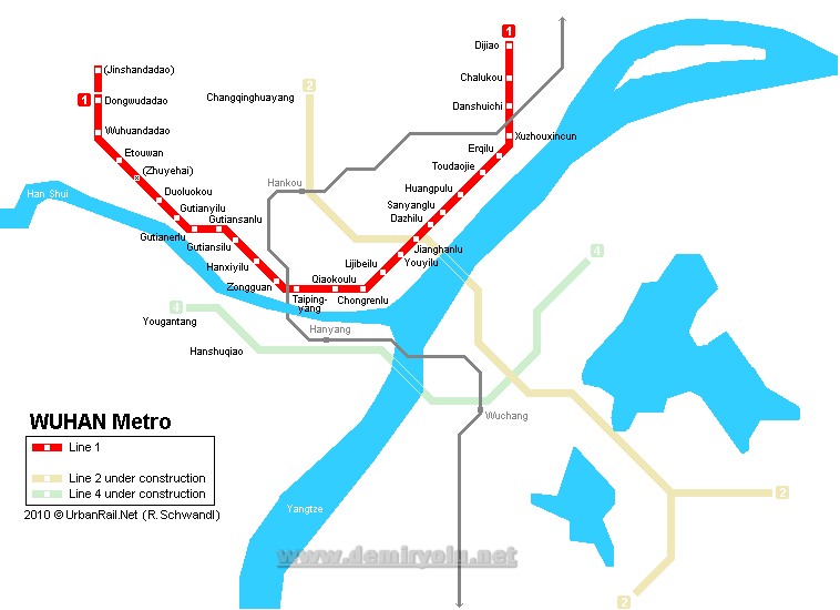 Çin - Vuhan Metro Hattı ve Güzergah Haritası