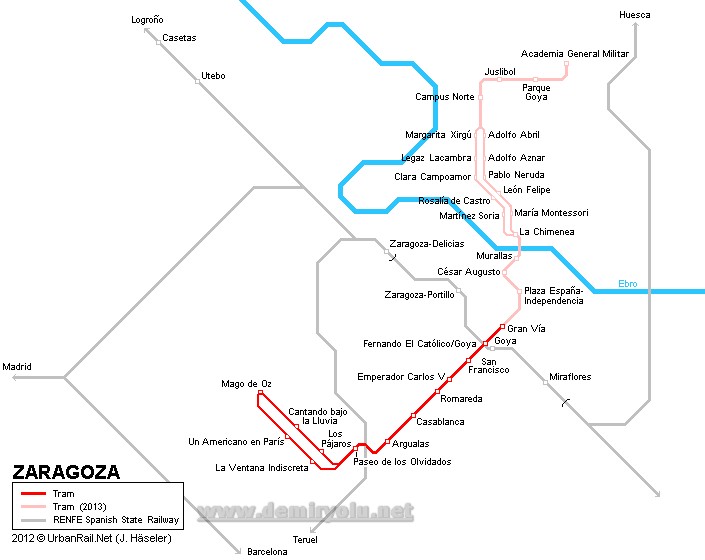 İspanya - Zaragoza Tramvay Hattı ve Güzergah Haritası